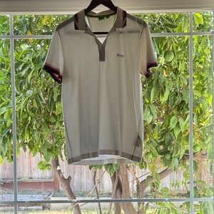 BOSS Men's Cream Polo Shirt with Black Accents